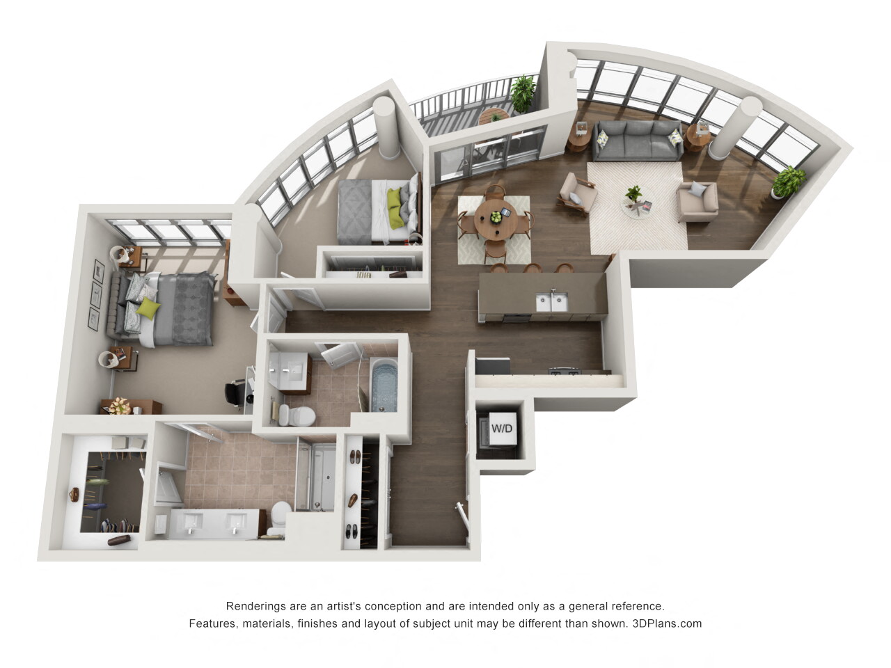 Floor plan for 2 beds, 2 baths, 1210 sqft